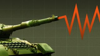 An illustration of a tank with an irregular line graph that is bursting.